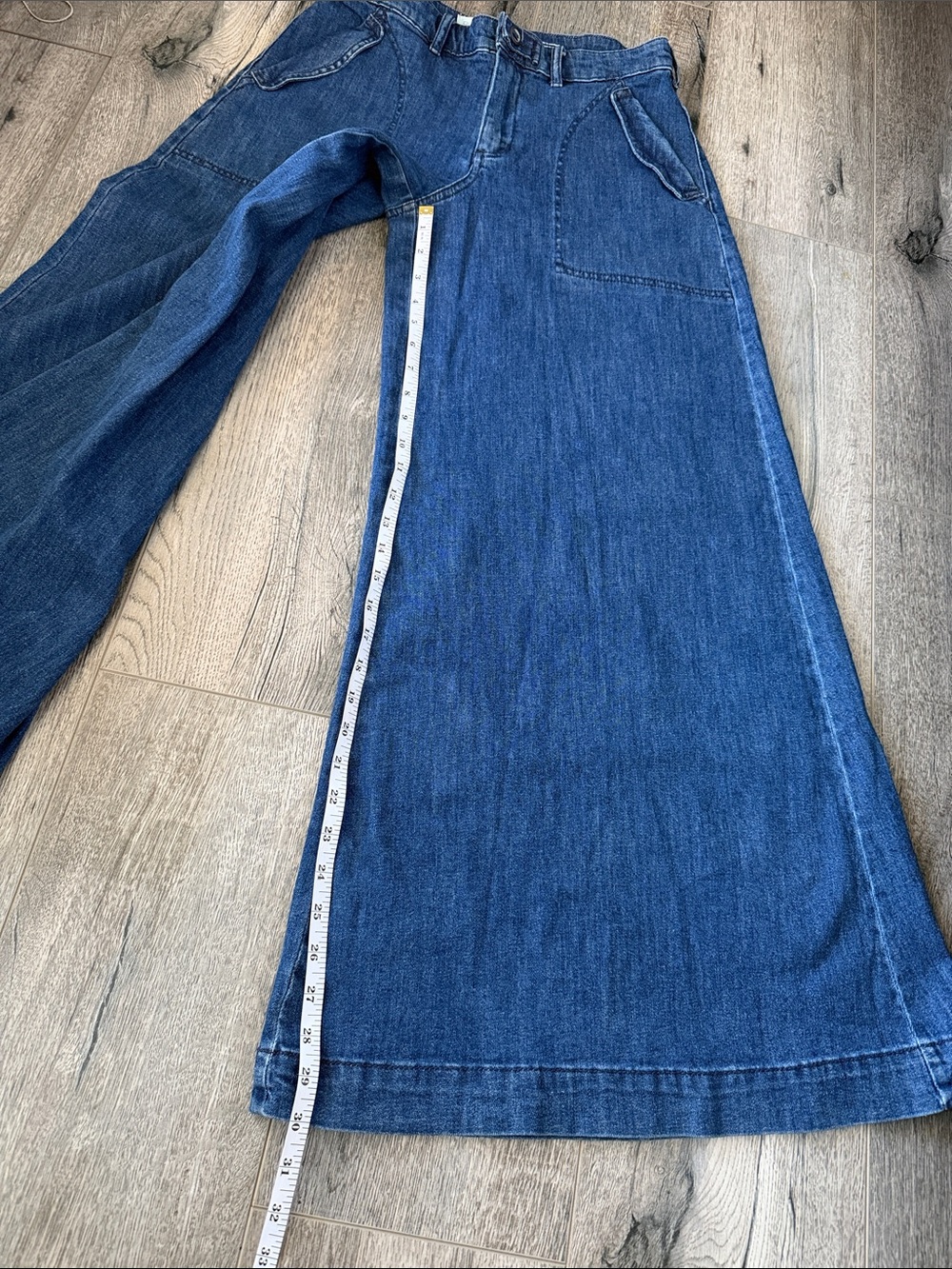 Pilcro Wide-Leg Flare Jeans in Dark Blue Denim - Picture 8 of 15